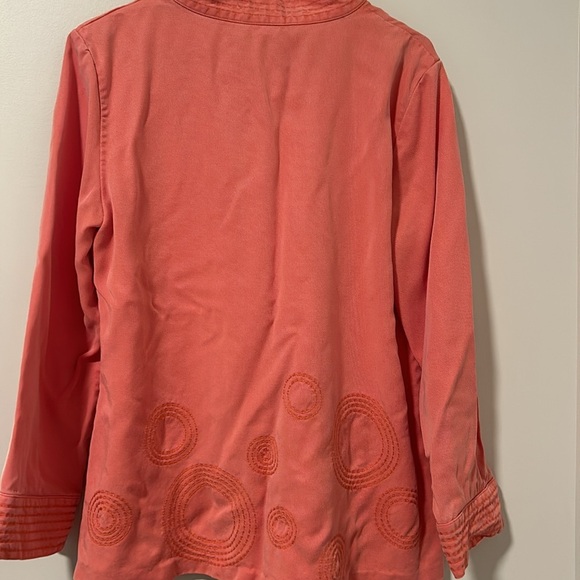 Womens J.JILL Mandarin Collar Jacket Salmon Color Tencell Embroidered SZ Medium - Picture 3 of 4